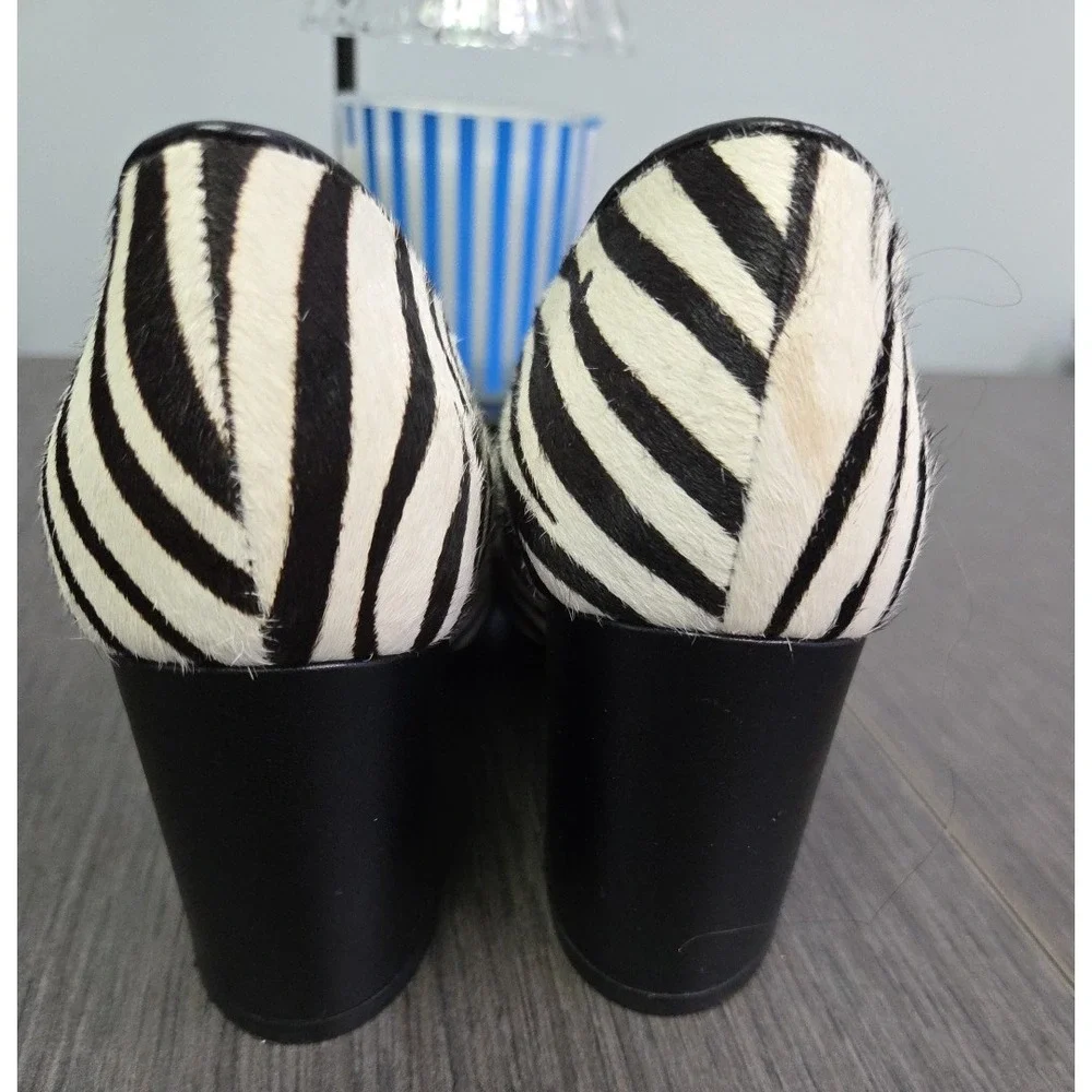 Marc Fisher Claires BlackWhite Zebra Stripe Pointed Toe Pumps Heel Cow Fur 6.5&7